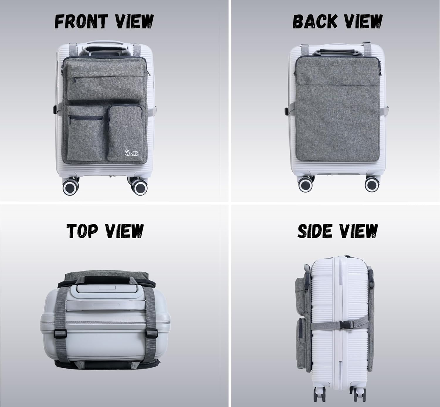 SUITEDNOMAD Luggage Harness for Carry On Bag, Over Suitcase Organizer with Storage Pockets and Laptop Sleeves, Slide On Adjustable Bag for Travel