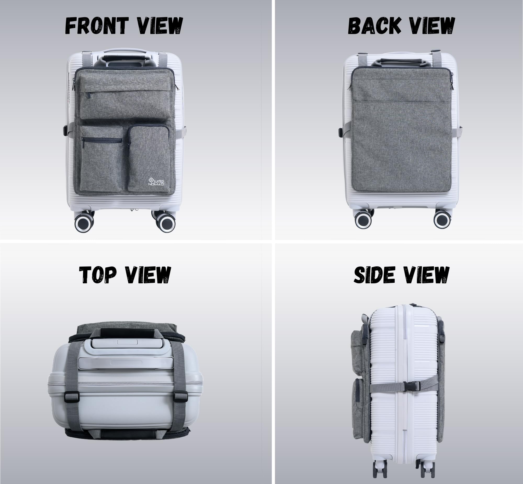 SUITEDNOMAD Arnés de equipaje para bolsa de transporte, organizador sobre maleta con bolsillos de almacenamiento y fundas para laptop, bolsa ajustable deslizante para viajes