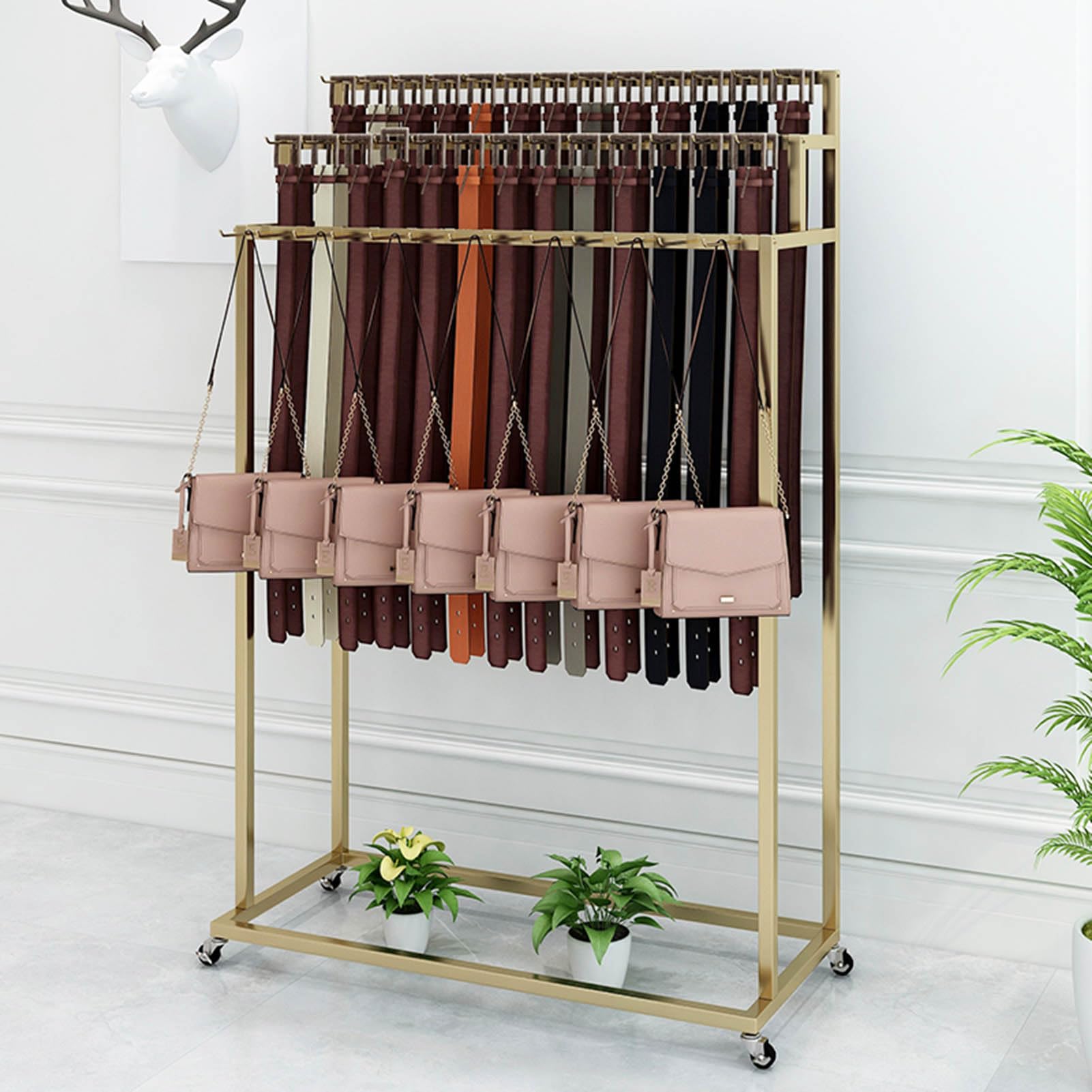Percha de Metal de 3 Niveles para Colgar Cinturones con Ruedas para Tiendas minoristas, Organizador para Corbatas, Bufandas, chales, Carteras, Joyas
