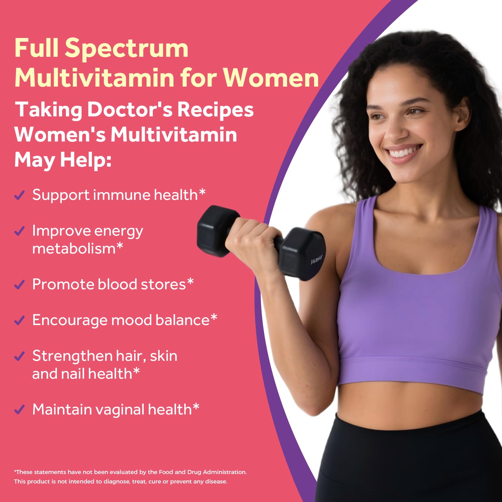 Doctor's Recipes Women’s Multivitamin, Complete Methylated Multivitamins, Vitamin A, C, D, E, B12, Iron, Inositol & Superfood, Hair Growth, Immune, Energy, Blood, Ages 18+, Easy to Swallow, 60 Tablets — Amazon image 3