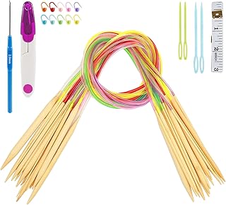 18 Pairs Bamboo Knitting Needles Set for Beginner, Circular Wooden Knitting Needles with Colorful Plastic Tube, Small Tools for Weave are Included 18 Sizes: 2mm - 10mm, 31.5 Inch Length