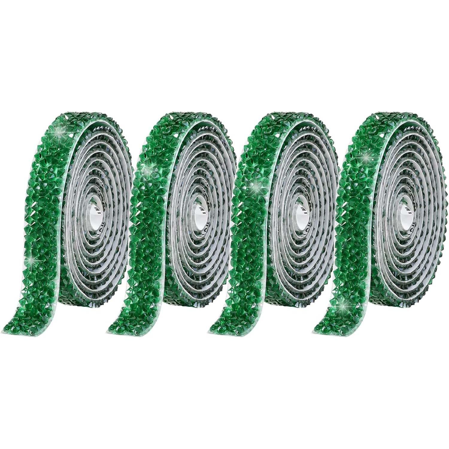4 Rolls Green Resin Rhinestone Ribbons Self-Adhesive Crystal Ribbon Roll Glitter Resin Diamond Belt Bling Sparkling Diamond Ribbon Bling Stickers Wrap Crystal Roll for DIY Arts Crafts,20mm — image 1