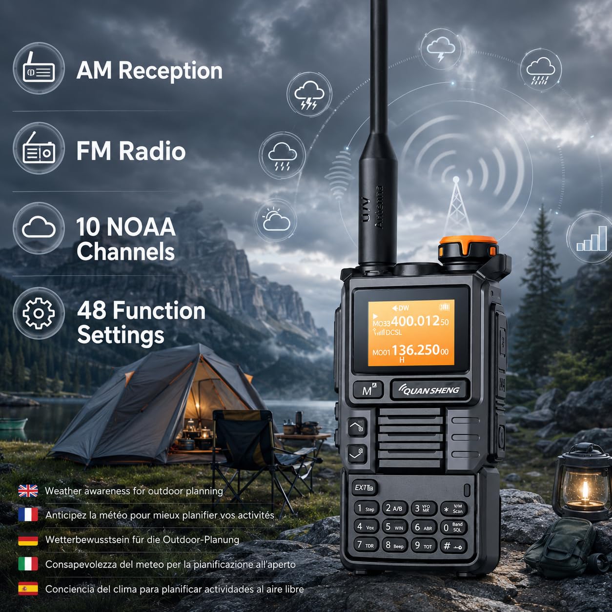 Quansheng UVK5(99) Talkie-Walkie AM/FM/DTMF 200CH 20-1000MHz NOAA Prévisions Météo avec Copie Flash Fréquence Type-C Écran LCD pour Randonnée Camping Voyage Radio Bidirectionnelle (Grey)