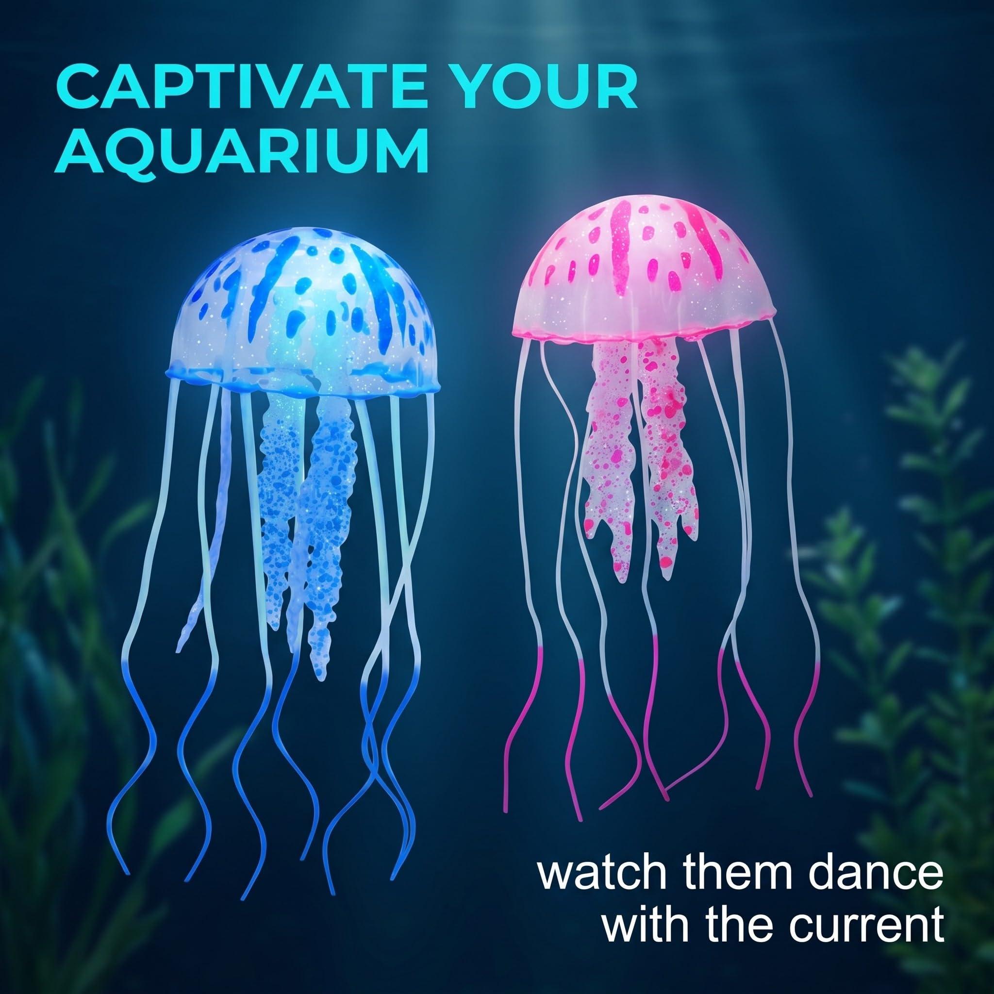 Meduse Artificiali per Acquario, Decorazioni Fluorescenti in Silicone Morbido, 4 Pezzi 2 Medie e 2 Piccole