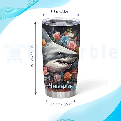 Miniatura 3 de Hyturtle Vaso de tiburón personalizado para amantes de los animales, regalos de cumpleaños de tiburones para mujeres, regalo temático floral de