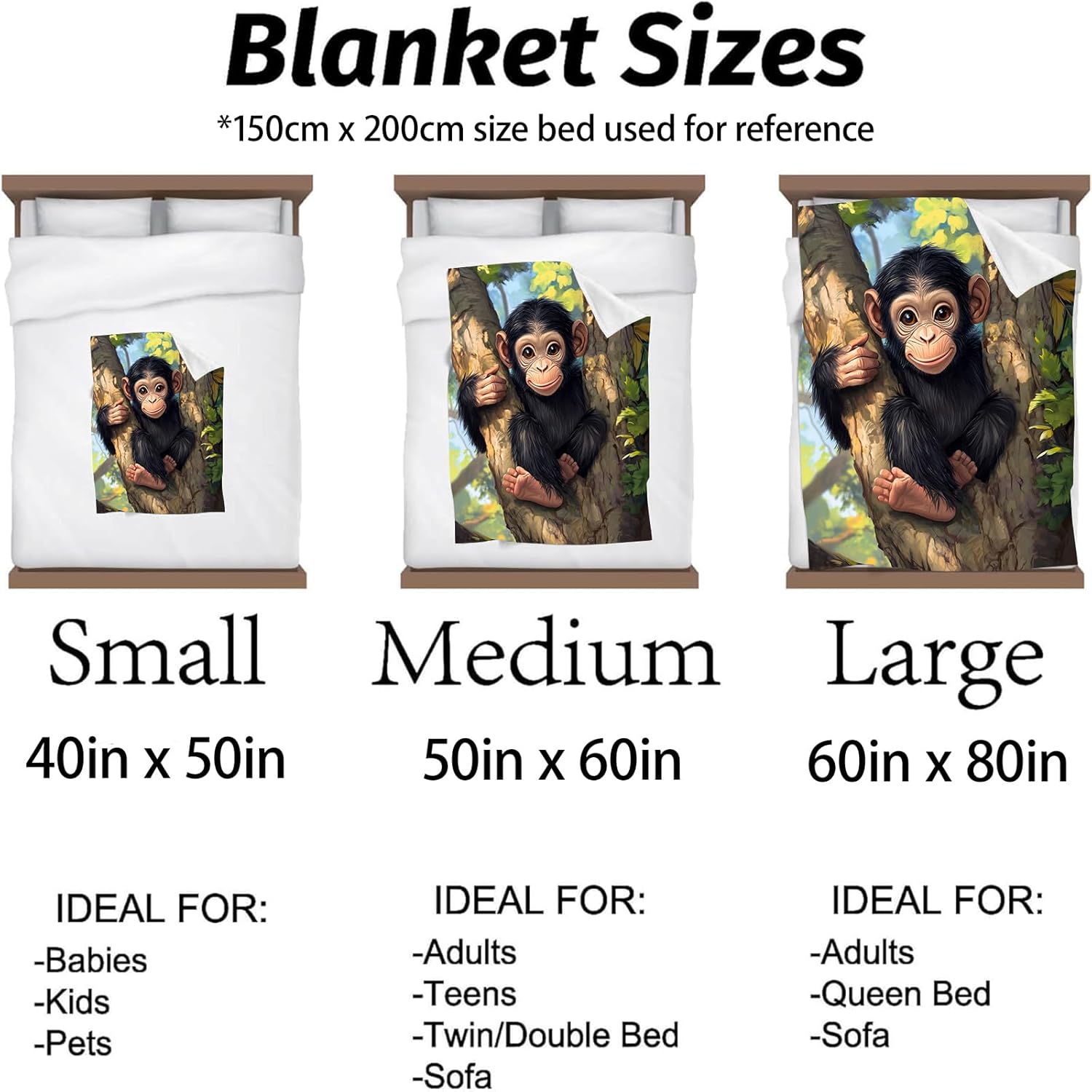 Adorable Monkey Blanket, Soft & Warm Flannel Throw - Cozy Plush Lightweight Blankets for Travel, Decor, Bedroom, Office, Sofa - Gifts for Adults Kids - Ideal for All Seasons 60"×50"
