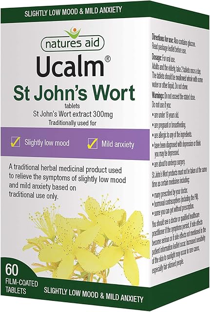 Natures Aid Ucalm St John's Wort, Relief of Symptoms of Slightly Low Mood and Mild Anxiety, Vegan, 60 Tablets