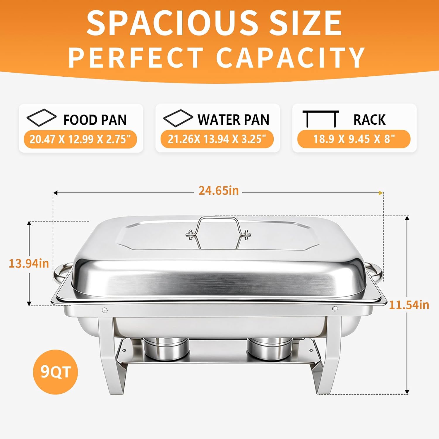 9QT Rectangular Chafing Dishes for Buffet, Chafers and Buffet Warmers Sets