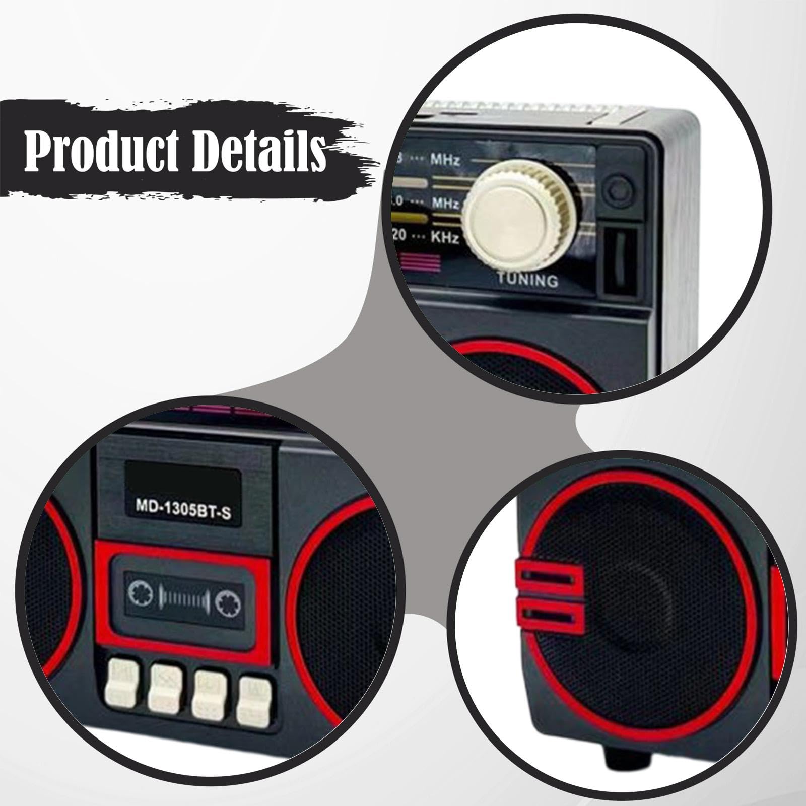 Radio AM/SW portátil con altavoz en diseño vintage, ligera e ideal para mujeres, hombres, padres y personas mayores, negro y rojo