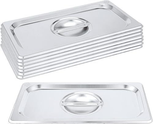 PINGEUI Paquete de 8 tapas de mesa de vapor de acero inoxidable de tamaño 1/3, cubierta sólida para sartén de hotel con asa para bandeja de