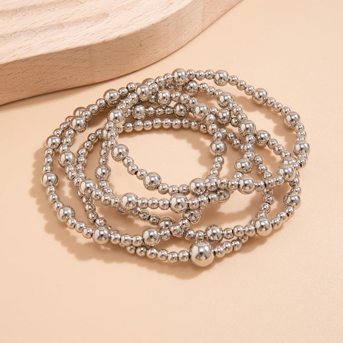 Gold Beaded Stretch Bracelets Gold Silver Plated Bead Ball Bracelet Elastic Stackable Bracelet Set Adjustable Bohemian Gold Jewelry for Women Girls - Image 4