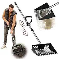 Paulno Chicken Poop Scooper,Large 10" 2-in-1 Chicken Coop Rake,Adjustable Stainless Steel Litter Sifting Shovel for Sand 35" to 62"