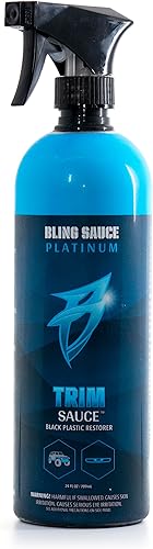 Bling Sauce Platinum Recorta la salsa, restaurador de plástico negro 3 en 1. Limpia, protege y restaura los adornos de plástico negro desteñidos o