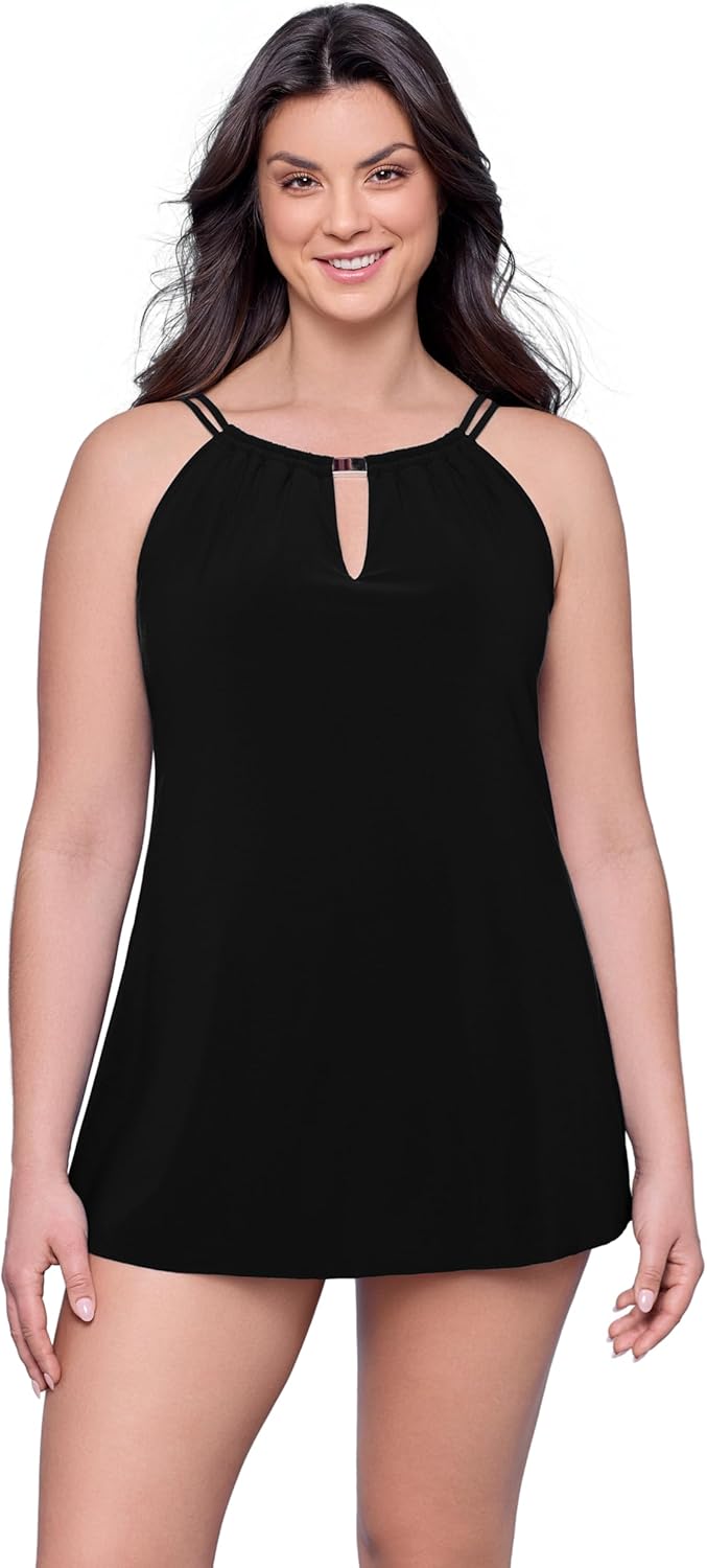 Aqua Green Womens Keyhole Neckline Adjustable Coverage Slimming Swimdress - Image 2