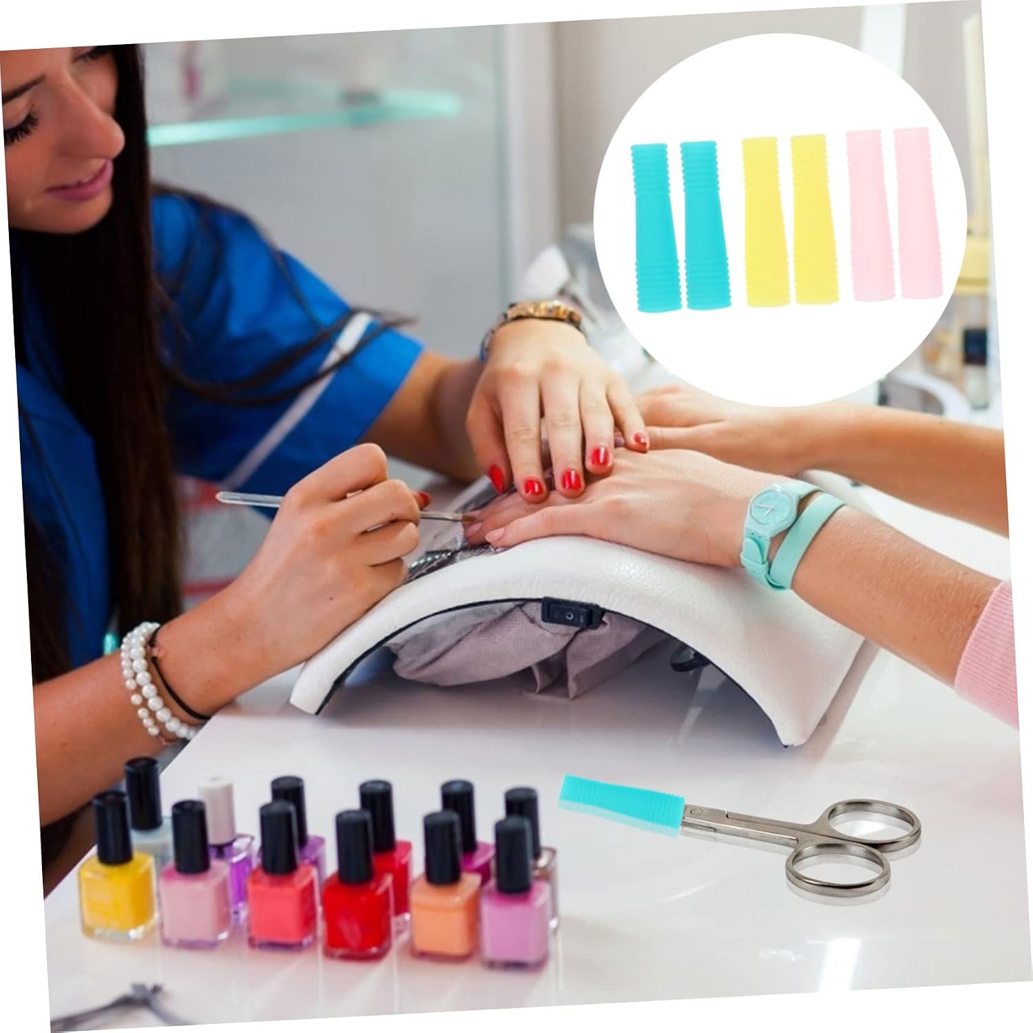 5sets Manicure Scissors Handle Covers Cuticle Trimmer Protective Cap Silicone Sleeves for Scissors Tweezers Nail Art Tool Portable 12pcs*5