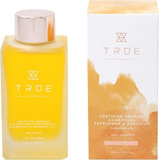 TRUE Skincare Organic Cleansing Oil - Waterproof Makeup Remover, Oil Based Cleanser - Cleanses without Clogging Pores, Safflower & Geranium for Women and Men - 110ml