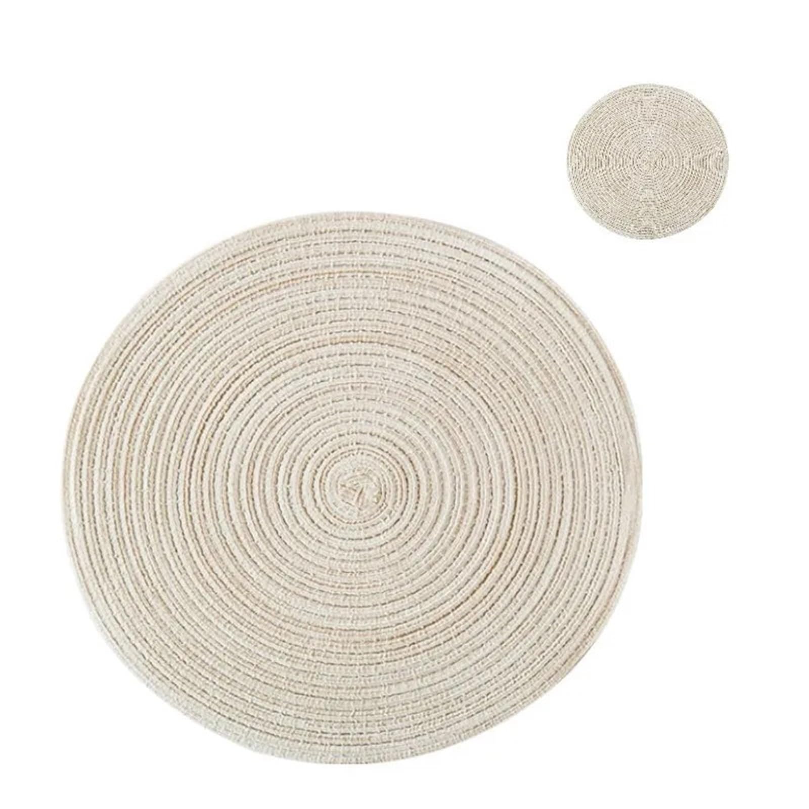 Woven Round Placemats and Rattan Coasters Set Dining Table Mats Non Slip Washable Farmhouse Place Mats(RCO Cream,6sets)