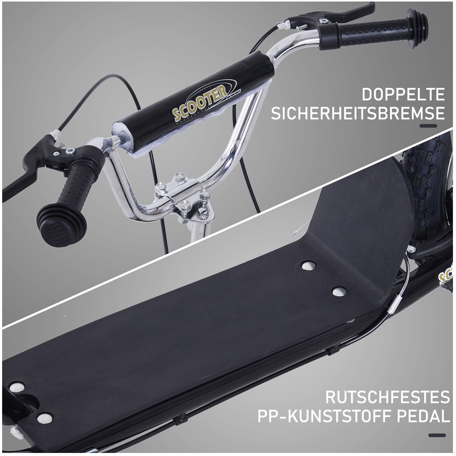 HOMCOM Roller Kinderroller mit Luftreifen Handbremse, 16 Zoll Tretroller Höhenverstellbar Kickscooter für Jungen und Mädchen ab 5 Jahre Kickboard Cityroller Kinder Scooter Schwarz