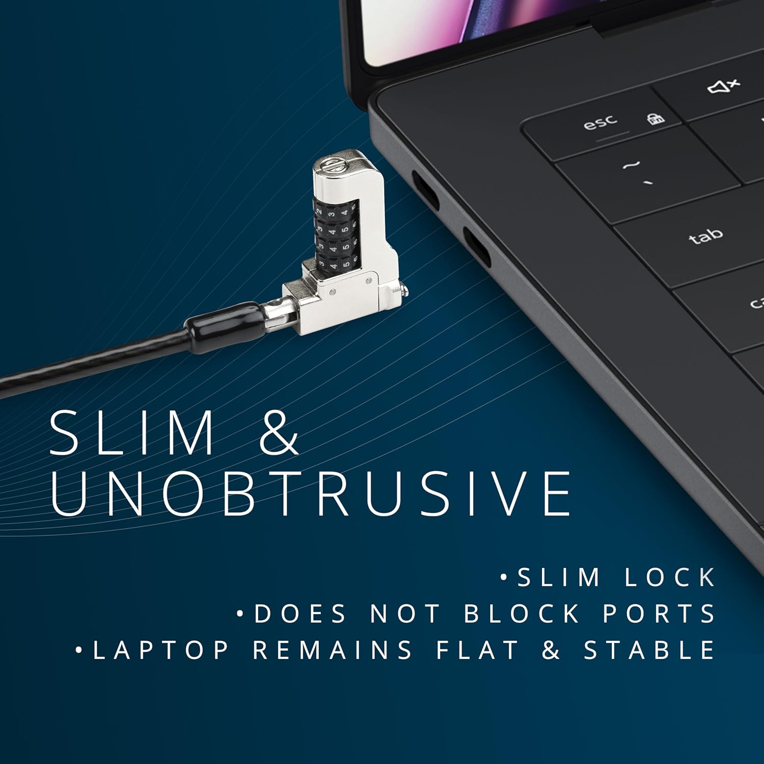 Kensington PortLock Combination Lock for Dell XPS14 and XPS16 laptops - USB-C, Anti-Theft Carbon Steel Security Cable, 4-Number Resettable Combination Code (K64548WW) Black