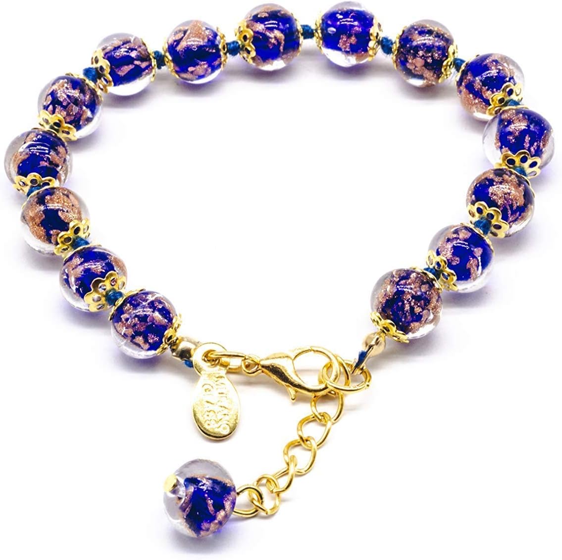 Authentic Murano Glass Bracelet Handmade In Italy Blue Aventurine Beads Hand Blown Glass - Image 2