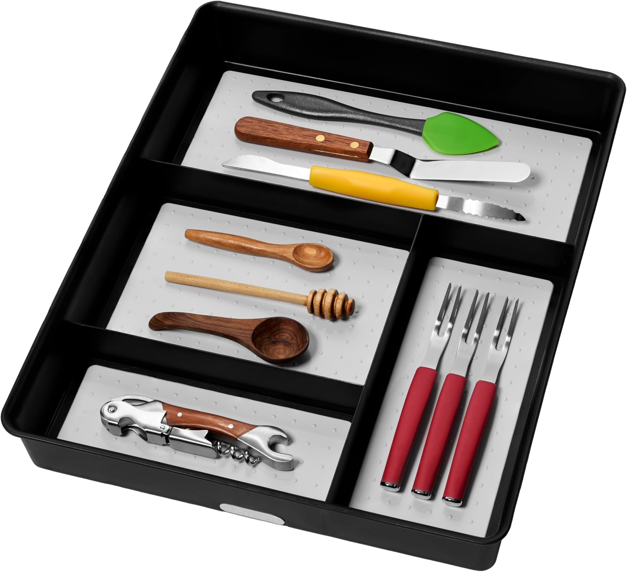 4 Compartment Drawer Organizer, Multi Purpose Storage for Utensils, Office Tools, Cords, & Small Household Items, Tech Accessories, Arts & Crafts Supplies, Non Slip Lining, Granite