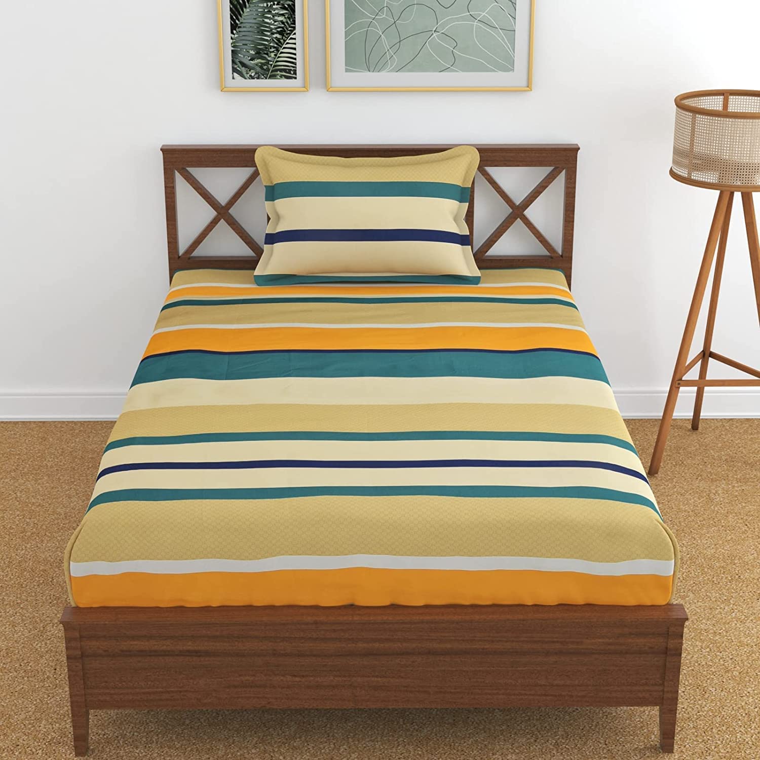 Harbell Home Glace Cotton 200 TC All Round Elastic Fitted Bedsheet for Single Bed with 1 Pillow Cover Fits Upto 6 inches Mattress - Super Soft, Breathable, Wrinkle Free - 72x48 Inches, Design10 (B0D9D9QJZ7) Amazon Price History, Amazon Price Tracker