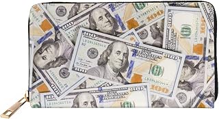 Funny Us Bill Dollars Money Leather Wallet Phone Credit Card Money Holder with Many Rooms Zipper Purse for Women Men
