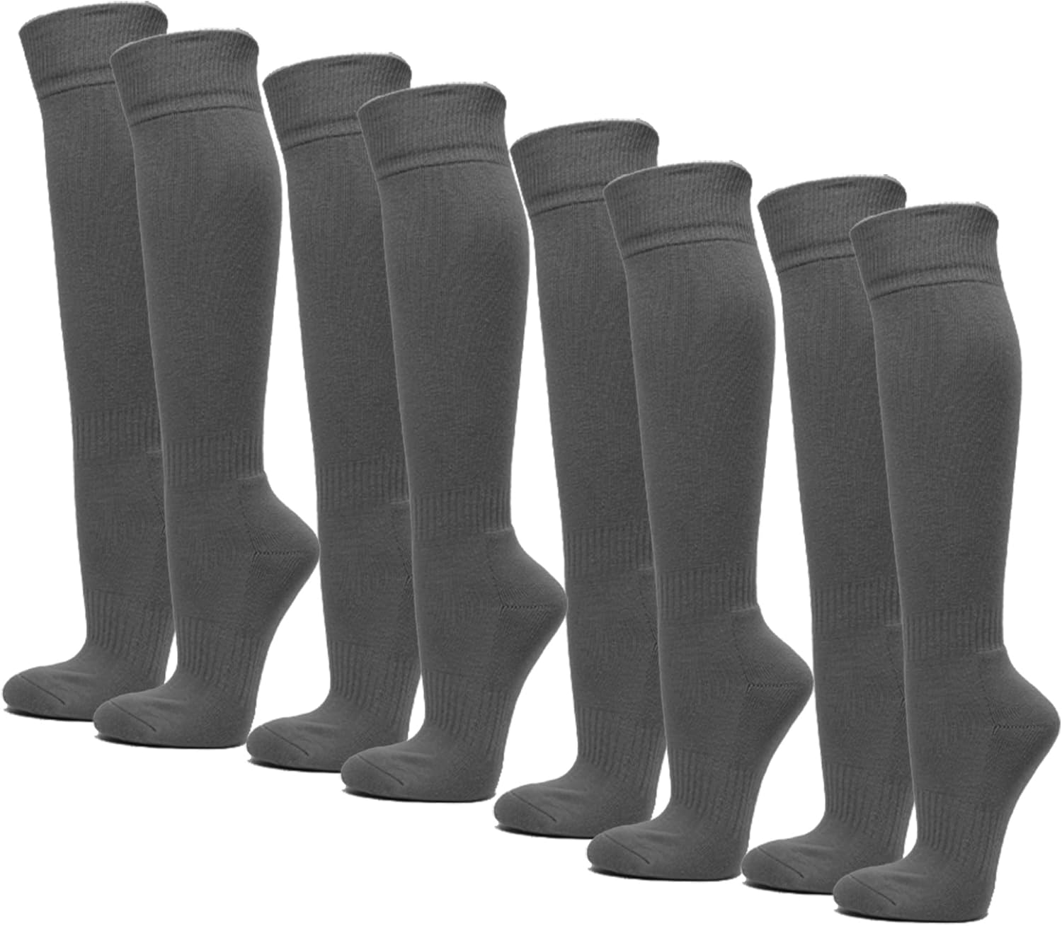 COUVER Knee High Sports Athletic Baseball Softball Socks, 4 Pairs Pack, Charcoal Gray, Medium