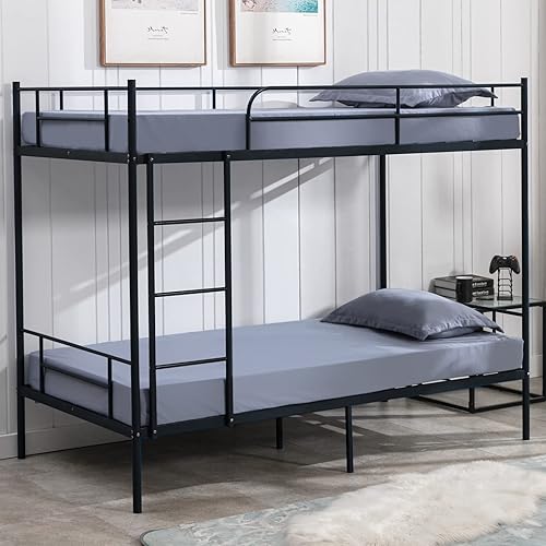 cuoote Litera individual sobre individual con escalera y barandilla no necesita somier color negro