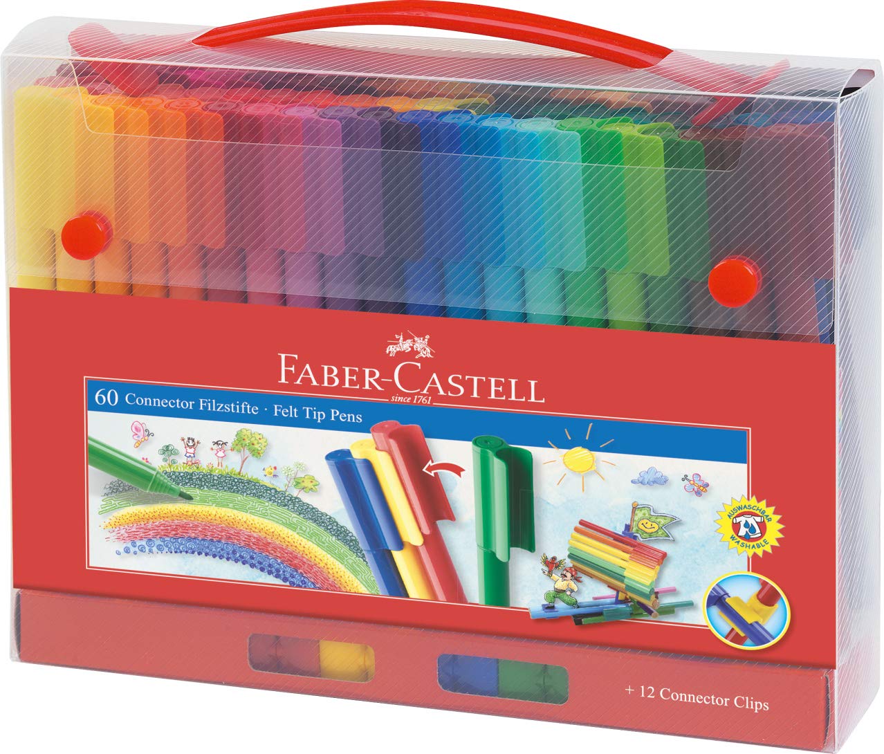 Faber-Castell 115894 - Buntstift hexagonal, 60er ökologisches Kartonetui + 60er Etui Filzstifte + Doppelspitzer und 2 PVC-freie Radierer
