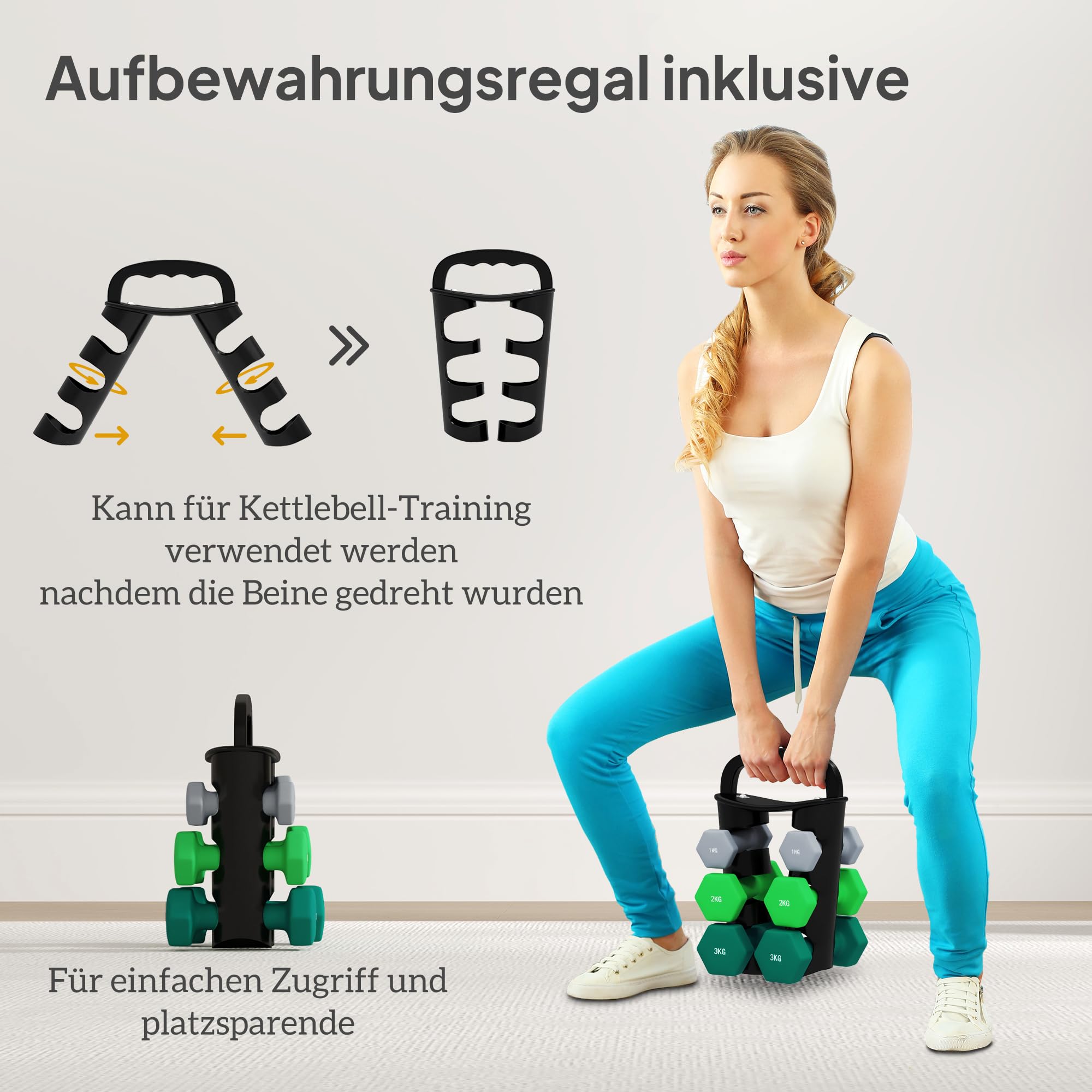 SPORTNOW Hanteln Set 6 Kurzhanteln mit Klappbarem Hantelständer, 2 x 1/2/3/4/5kg Hexagon-Hanteln, Kugelhantel für Fitness, Gymnastik, Zuhause