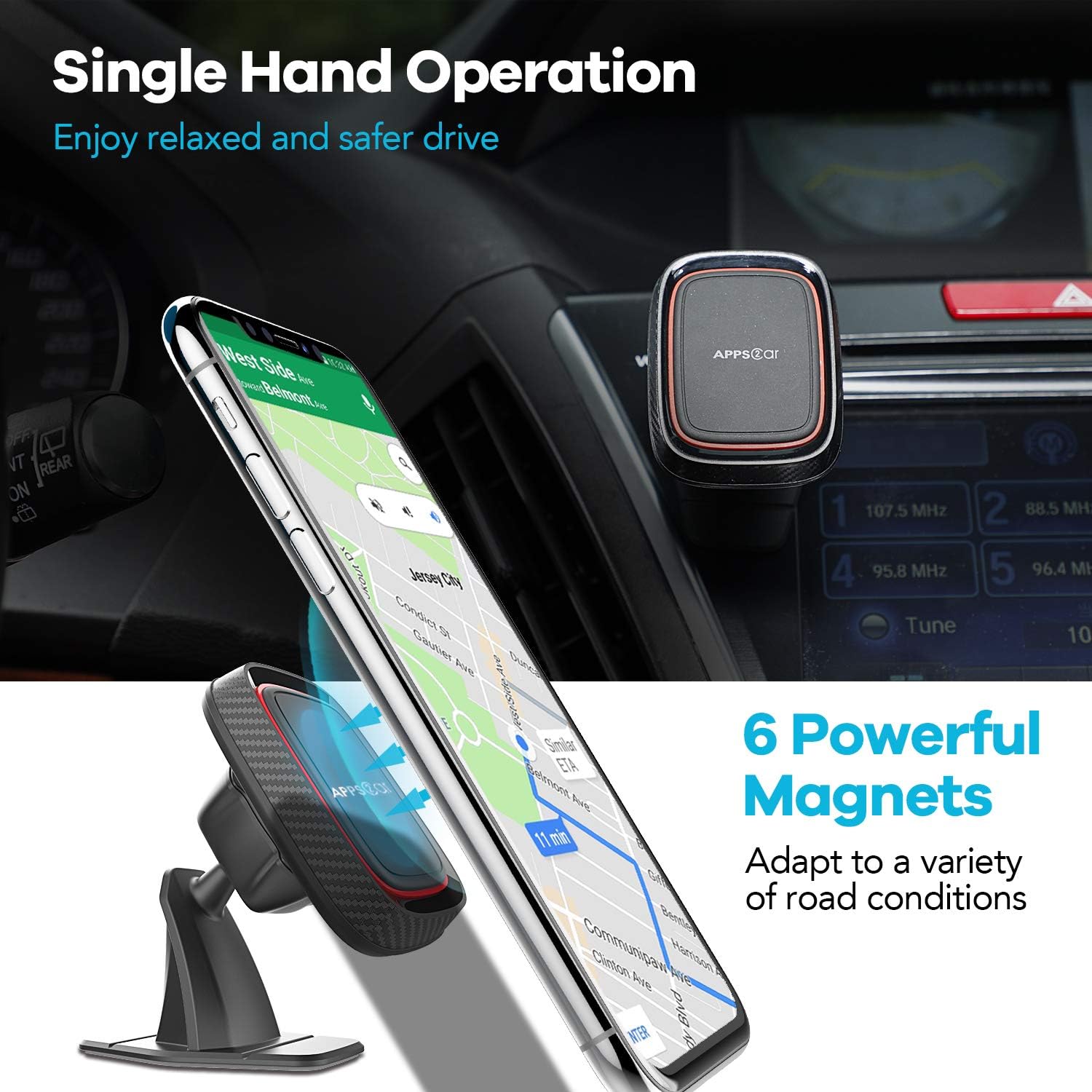 [Upgraded Version]Magnetic Phone Car Mount, 6 Strong Magnets, Universal Phone Car Magnet Holder Compatible with IPhone 13, Samsung, LG, All Smartphone/Mini Tablet, 360°Rotation Stick Car Phone Mount