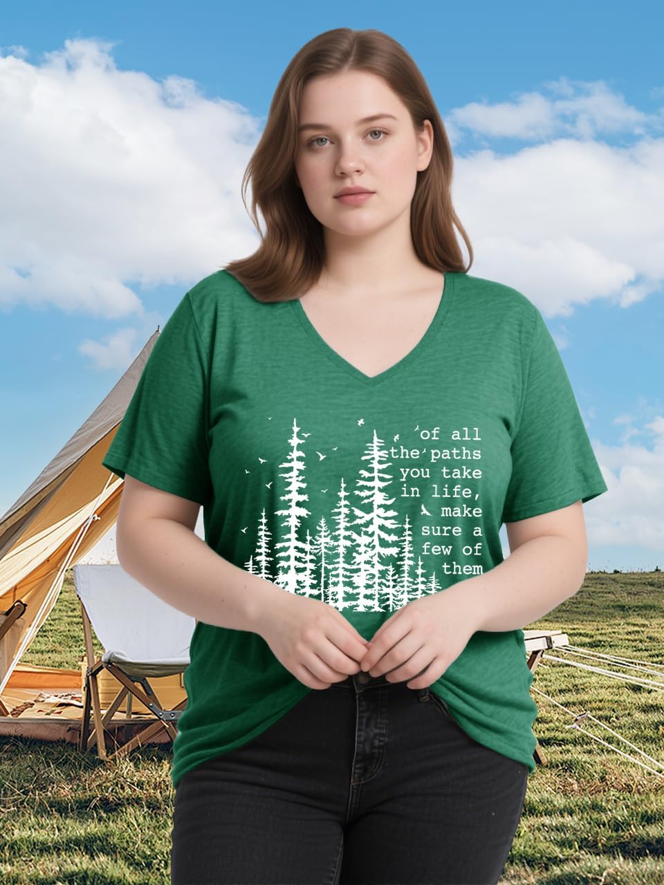 Plus Size T Shirt for Women Vintage Adventure Awaits Tshirt Hiking Shirts Mountain Graphic Tees Short Sleeve Tops - Image 4