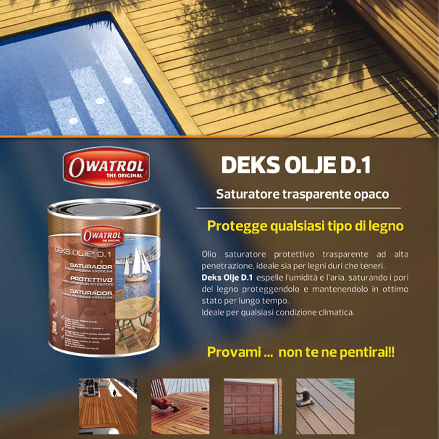 OWATROL® D1 - Olio saturatore trasparente opaco, Impregnate per legno, Protezione a lunga durata, per uso esterno e interno – Made in EU (2,5L + pennello)