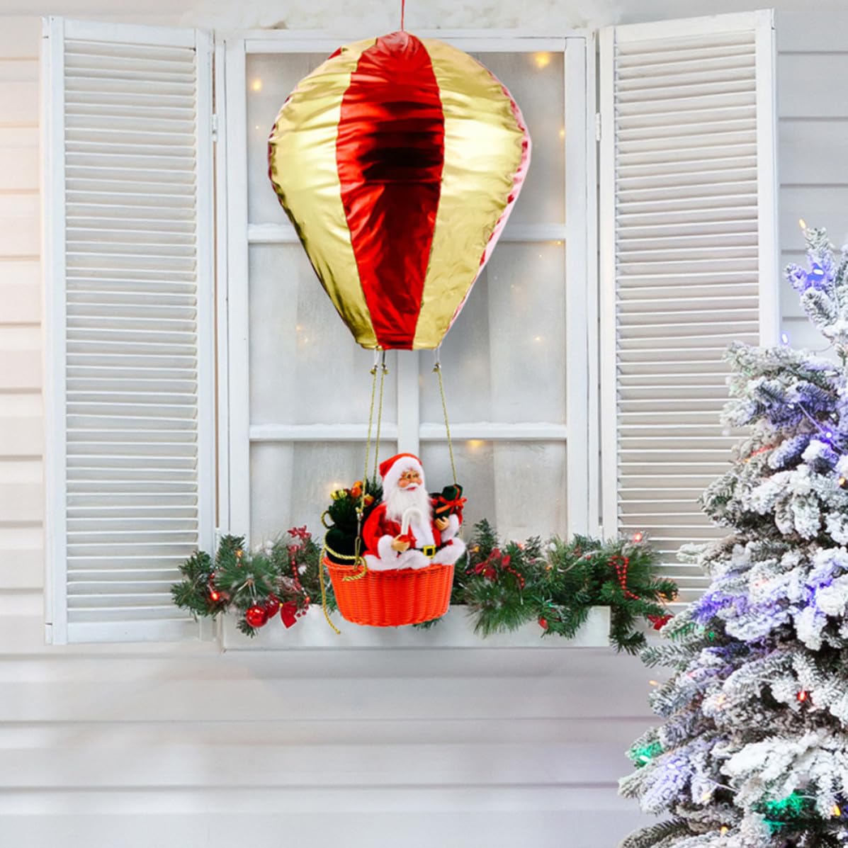 Ornement de Noël Festif Montgolfière en Tissu pour Fenêtre et Plafond
