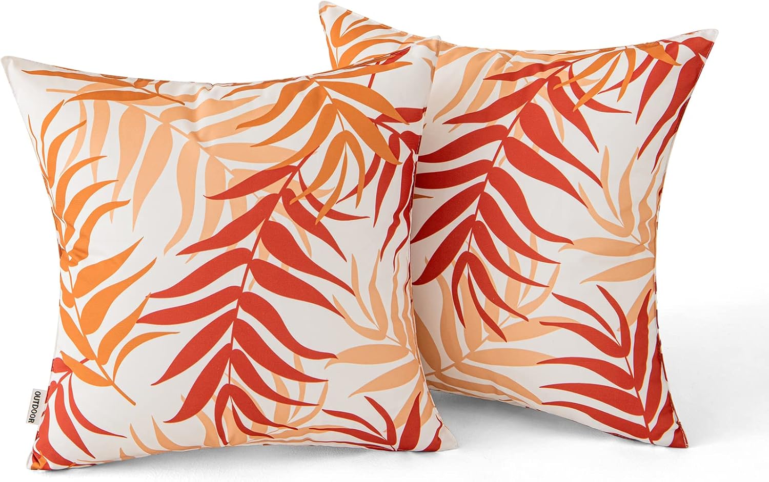 MIULEE Pack of 2 Fall Decorative Outdoor Waterproof Throw Pillow Covers Patio Pillow Cases Natural Leaves Pattern Spring Square Cushion Shams Shell for Garden Balcony Couch 20x20 Inch, Orange