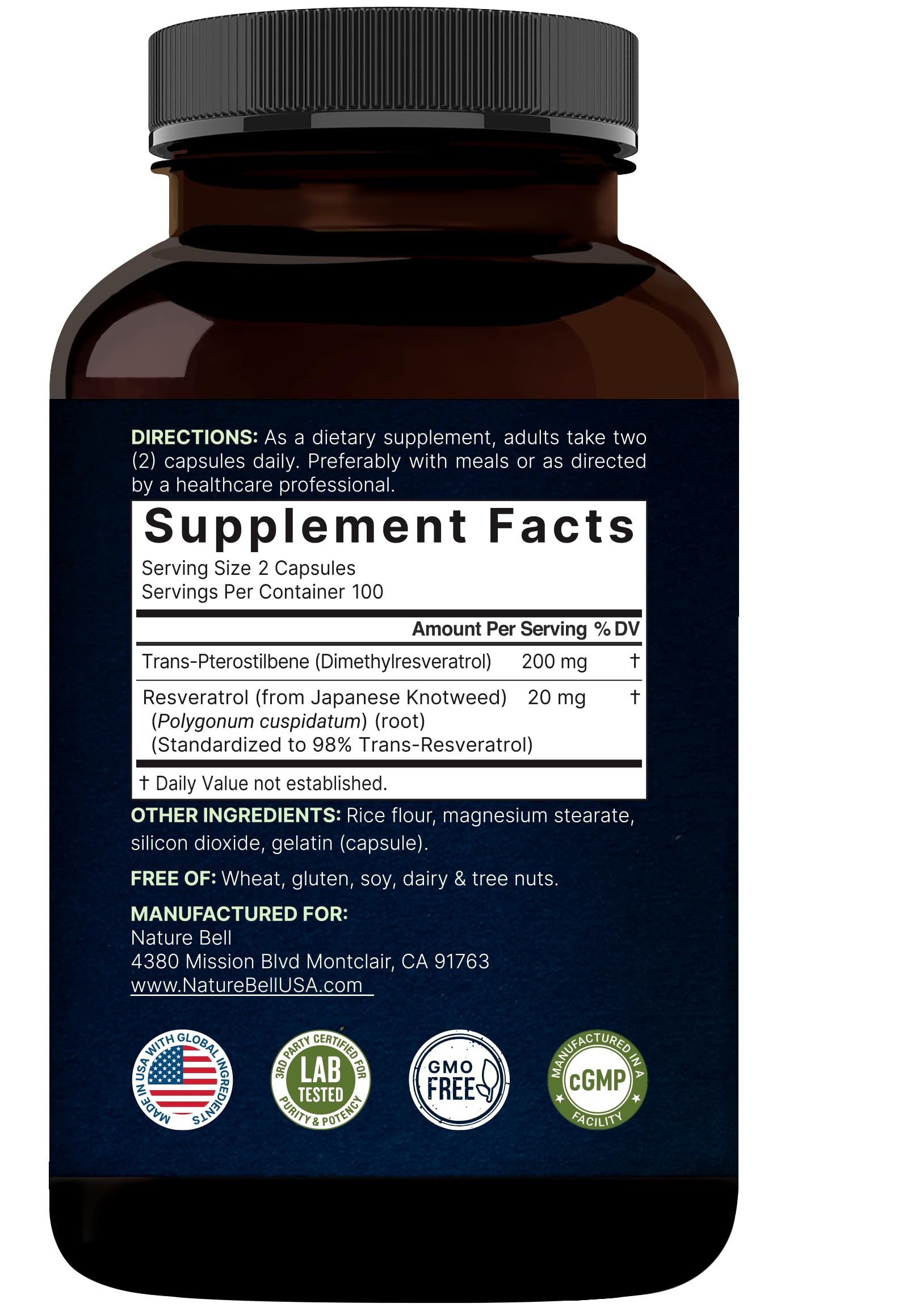 NatureBell Pterostilbene 200 mg Per Serving with Trans-Resveratrol – 200 Capsules – 2-in-1 Antioxidant Polyphenol Formula* – Non-GMO — Amazon image 7