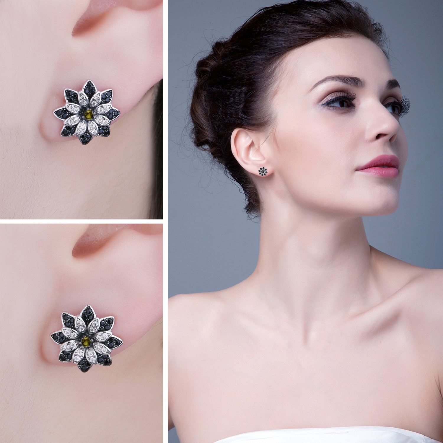 JewelryPalace Gänseblümchen Echt Natur Schwarz Spinell Rauchquarz Ohrstecker Silber 925 Damen, Ohrringe Blume Edelstein Mädchen, Ohrstecker Klein mit Stein Frauen