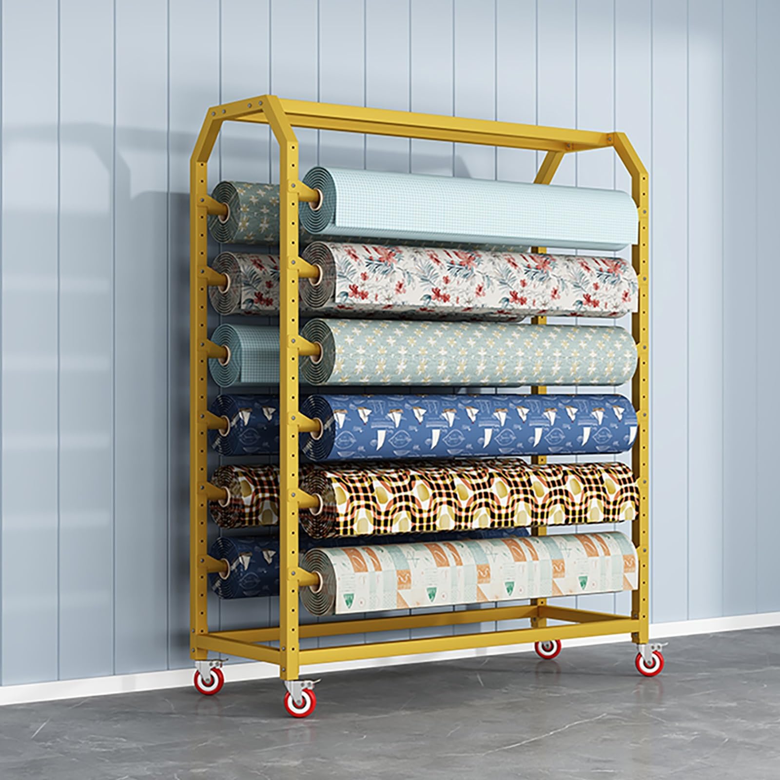 Genérico Organizador móvil para 12 Rollos de Papel vinílico - Almacenamiento de Tela Ajustable con Barras para Colgar, Ideal para Vinilo, Cuero y Papel Tapiz - Gran solución de Almacenamiento Textil