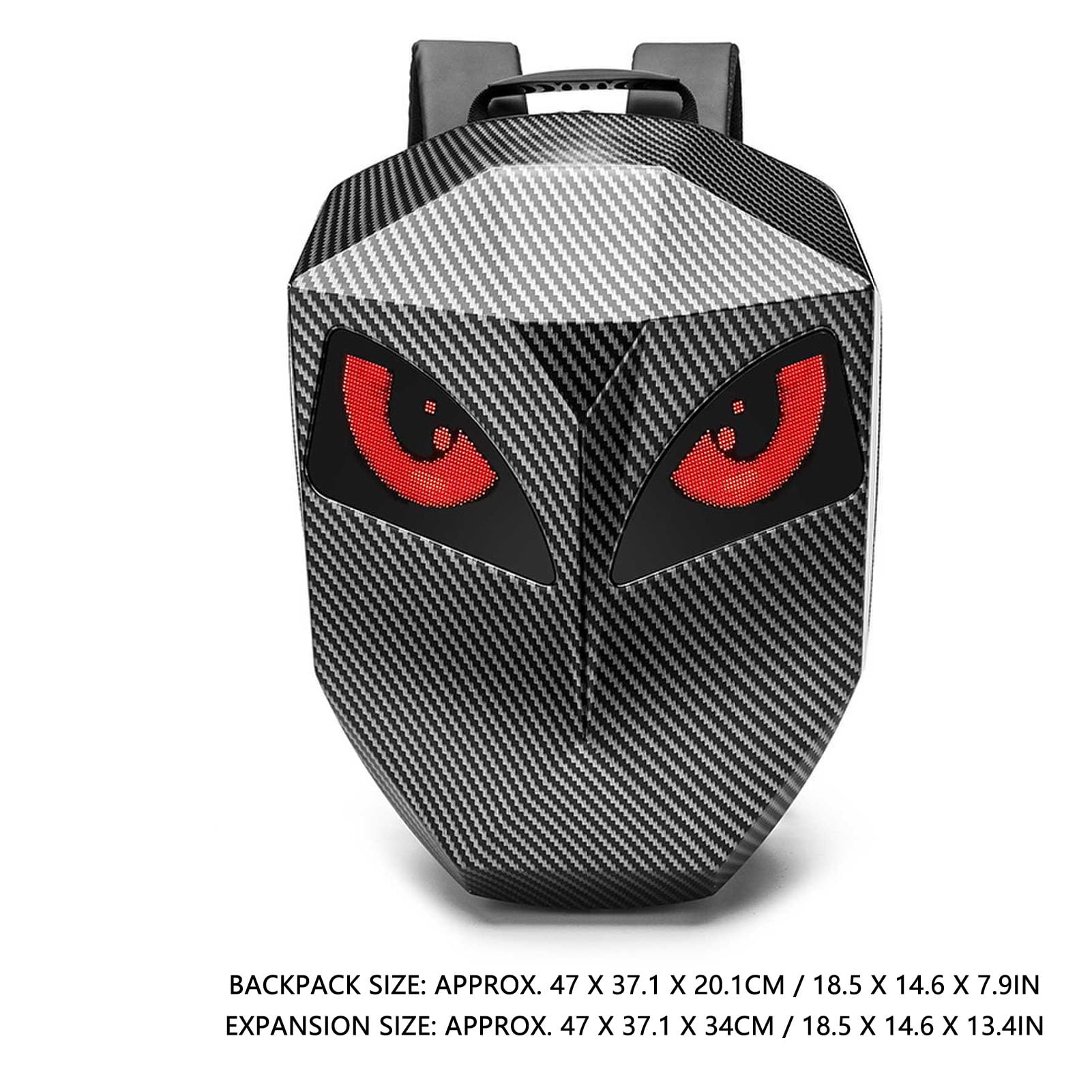 Luocute Programmierbarer LED-Rucksack, Erweiterbare wasserdichte Hartschalen-LED-Laptoptasche für Reisen, Motorradfahren, USB-betriebene Helm-Aufbewahrungstasche