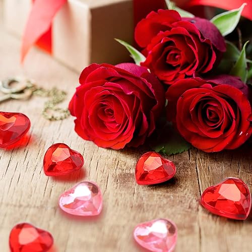 Miniatura 10 de 200 piezas de corazón acrílico para el día de San Valentín decoración de mesa de corazón de boda diamantes de imitación de corazón de espalda plana