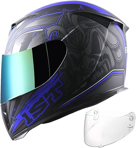 Miniatura 5 de 1Storm Casco integral para motocicleta, calavera negro mate HJK311 + un escudo extra transparente + una película antivaho