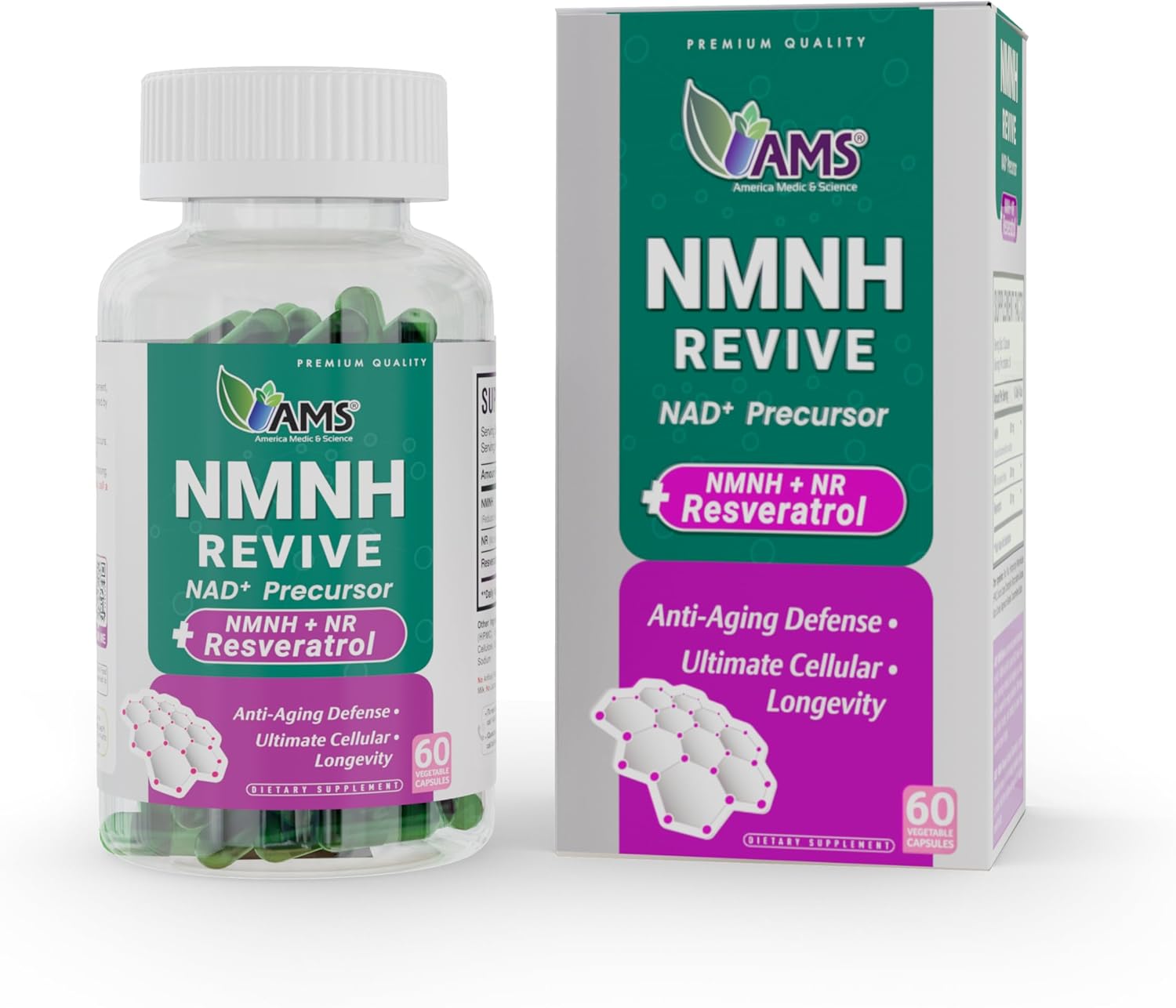 America Medic & Science NMNH Revive – Dual NAD+ Precursor Supplement for Longevity, Healthy Aging, Energy, Metabolic Function, Skin & Cellular Health – 60 Capsules for Daily Vitality - Image 4