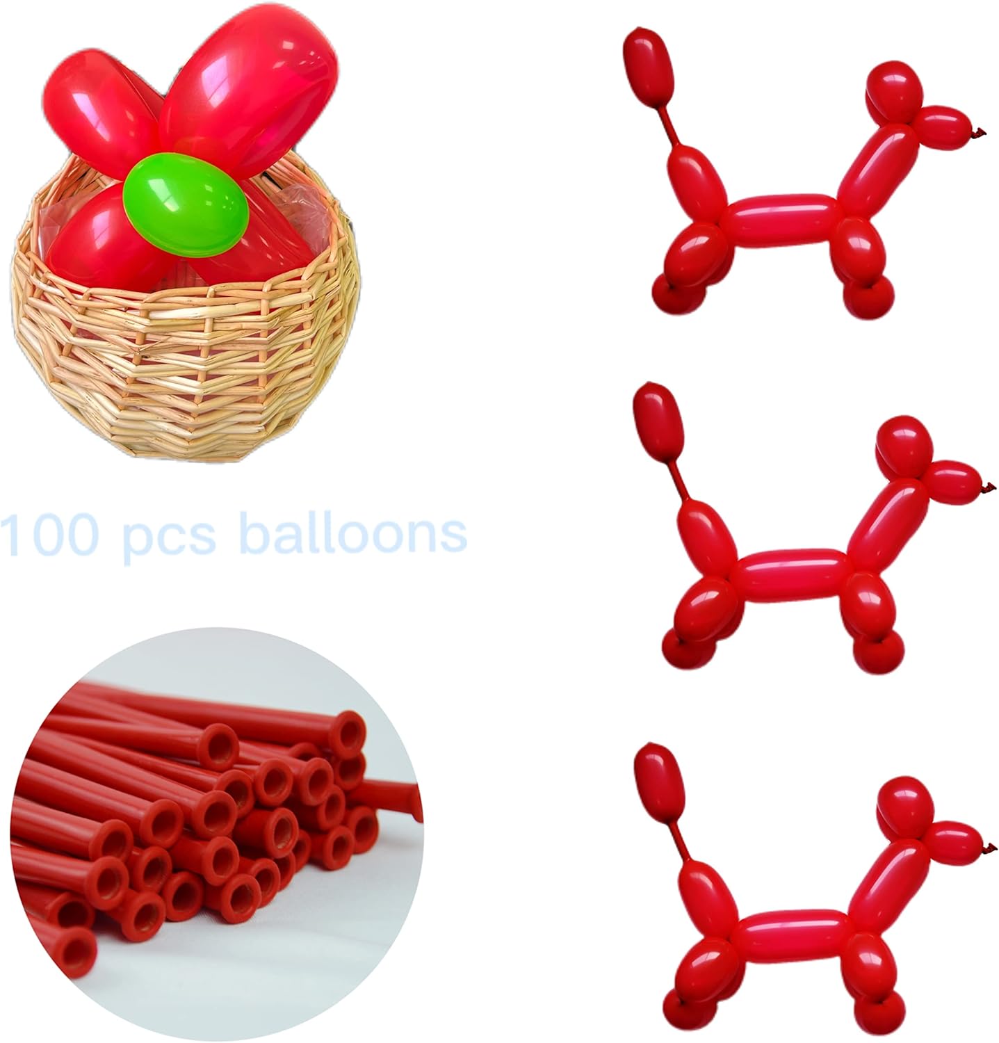 100PCS 260Q red Magic long balloons decoration shopping mall activities, party decoration, parent-child activities. Not easy to damage, shiny and beautiful. - Image 3