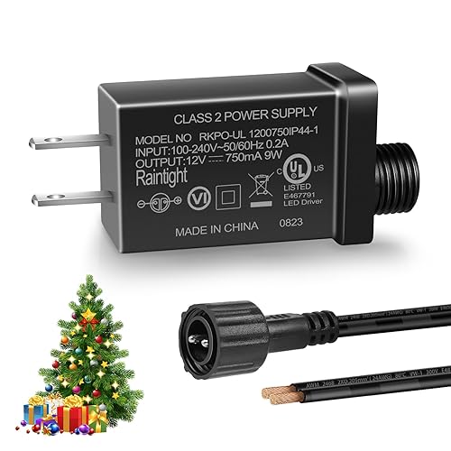 LightingWill Fuente de alimentación de clase 2 de 12 V, 9 W, adaptador de corriente inflable IP44, transformador de bajo voltaje de CA a CC,