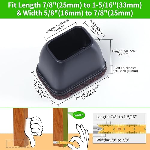 Miniatura 18 de 24 protectores rectangulares de suelo para patas de silla con fieltro, pequeñas tapas de silicona para patas de sillas para suelos de madera dura