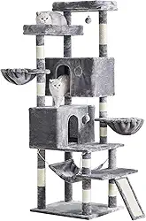 Árvore de gato para gatos grandes e adultos, torre de gatos de vários níveis com hastes de sisal para arranhar, grandes poleiros de pelúcia, condomínios espaçosos, cestos, rede e escada de raspagem