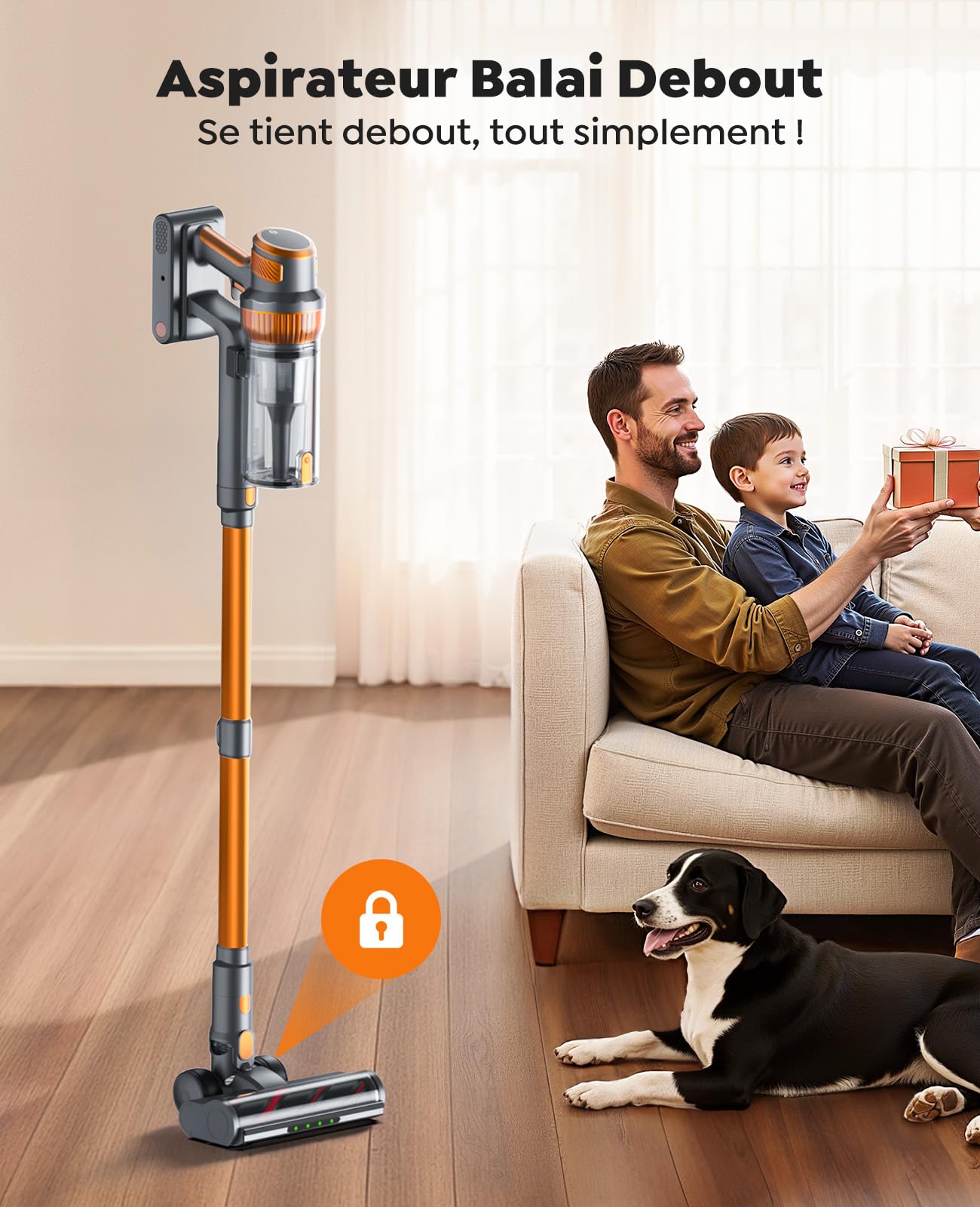 SMOTURE Aspirateur Balai sans Fil 650W/55KPa/70Min, Aspirateur sans Fil Puissant avec Tuyau Extensible 1m, Charge Murale, Mode Auto, Aspirateur Balai Écran LCD pour Poils d’Animaux/Sols/Tapis/Voiture