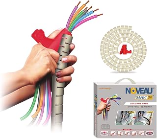NOVEAU Safe-T 1st Diameter-30mm Length-1.5 Meter,Ivory | Flexible Cable Organiser with Slider Tool | Cable Hider | Concea... Price In India