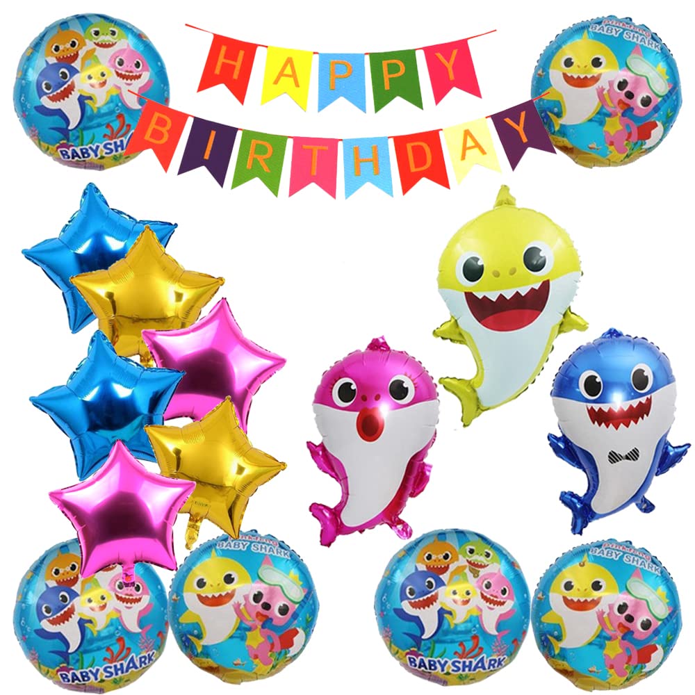 Rozi Decoration All Baby Shark Birthday Party Decorations Supplies Kit, Baby Shark Two Two Two Birthday Party Decorations, Banner Pack of 16 Pcs Multicolor